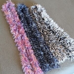 Eyelash Knit Scarf Fluffy Festive Lightweight Y2K Black White Cream Pink Blue